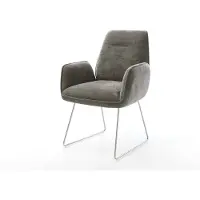 DELIFE Esszimmerstuhl Zoa-Flex Bouclé Soft Schlamm Kufengestell Edelstahl Taschenfederkern