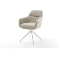 DELIFE Drehstuhl Pejo-Flex Webstoff Soft Beige Kreuzgestell breit Weiß 360° drehbar Wippfunktion Taschenfederkern