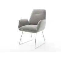 DELIFE Esszimmerstuhl Zoa-Flex Strukturstoff Soft Grau Kufengestell Edelstahl Taschenfederkern