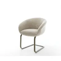 DELIFE Freischwinger Vinka-Flex mit Armlehnen Webstoff Soft Beige Freischwinger flach Effektfinish Titan Taschenfederkern