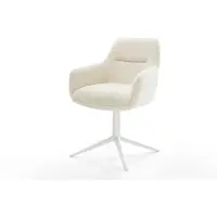 DELIFE Drehstuhl Pejo-Flex Teddystoff Beige Fußkreuz Weiß 360° drehbar Wippfunktion Taschenfederkern