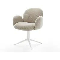 DELIFE Drehstuhl Nube-Flex mit Armlehnen Webstoff Soft Beige Fußkreuz Weiß 360° drehbar Wippfunktion Taschenfederkern