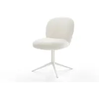 DELIFE Drehstuhl Nube-Flex Bouclé Soft Beige Fußkreuz Weiß 360° drehbar Wippfunktion Taschenfederkern