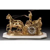 Casa Padrino Luxus Barock Tischuhr Gold / Weiß 42 x H. 25 cm - Handgefertigte Bronze Uhr im Barockstil - Barock Schreibtischuhr - Barock Schreibtisch Deko - Barock Deko Accessoires