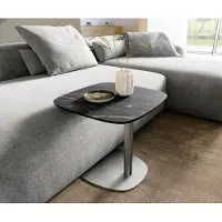 DELIFE Beistelltisch Edge Boot 50x50 cm Keramik Laminam Noir Desir Braun Eleny Edelstahl gebürstet