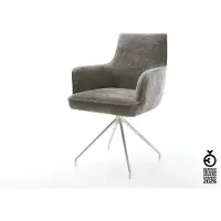 DELIFE Esszimmerstuhl Heira-Flex mit Armlehnen Bouclé Soft Schlamm Kreuzgestell konisch Edelstahl Taschenfederkern