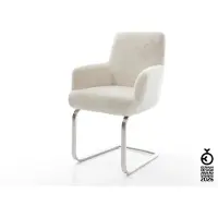 DELIFE Freischwinger Heira-Flex mit Armlehnen Plüsch Creme-Weiß Freischwinger flach Edelstahl Taschenfederkern