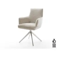 DELIFE Drehstuhl Heira-Flex mit Armlehnen Webstoff Soft Beige Kreuzgestell breit Edelstahl 360° drehbar Wippfunktion Taschenfederkern