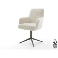 DELIFE Drehstuhl Heira-Flex mit Armlehnen Plüsch Creme-Weiß Fußkreuz Effektfinish Titan 360° drehbar Wippfunktion Taschenfederkern