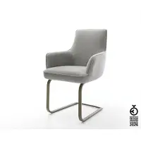 DELIFE Freischwinger Heira-Flex mit Armlehnen Strukturstoff Soft Grau Freischwinger flach Effektfinish Titan Taschenfederkern
