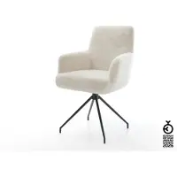 DELIFE Esszimmerstuhl Heira-Flex mit Armlehnen Plüsch Creme-Weiß Kreuzgestell konisch Schwarz Taschenfederkern