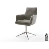 DELIFE Drehstuhl Heira-Flex mit Armlehnen Bouclé Soft Schlamm Fußkreuz Edelstahl 360° drehbar Wippfunktion Taschenfederkern