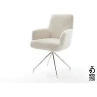 DELIFE Esszimmerstuhl Heira-Flex mit Armlehnen Plüsch Creme-Weiß Kreuzgestell konisch Edelstahl Taschenfederkern