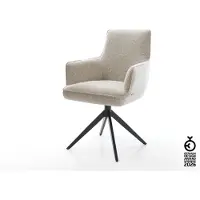 DELIFE Drehstuhl Heira-Flex mit Armlehnen Webstoff Soft Beige Kreuzgestell breit Schwarz 360° drehbar Wippfunktion Taschenfederkern