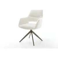 DELIFE Drehstuhl Yago-Flex mit Armlehnen Bouclé Soft Beige Kreuzgestell breit Effektfinish Titan 360° drehbar Wippfunktion Taschenfederkern
