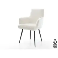 DELIFE Esszimmerstuhl Heira-Flex mit Armlehnen Bouclé Soft Beige 4-Fuß konisch Schwarz Taschenfederkern