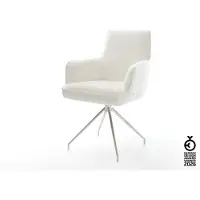 DELIFE Esszimmerstuhl Heira-Flex mit Armlehnen Bouclé Soft Beige Kreuzgestell konisch Edelstahl Taschenfederkern