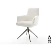 DELIFE Drehstuhl Heira-Flex mit Armlehnen Bouclé Soft Beige Kreuzgestell breit Graphit 360° drehbar Wippfunktion Taschenfederkern
