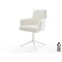 DELIFE Drehstuhl Heira-Flex mit Armlehnen Bouclé Soft Beige Fußkreuz Weiß 360° drehbar Wippfunktion Taschenfederkern