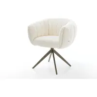 DELIFE Drehstuhl Jada-Flex Bouclé Weiß Kreuzgestell breit Effektfinish Titan 360° drehbar Wippfunktion Taschenfederkern