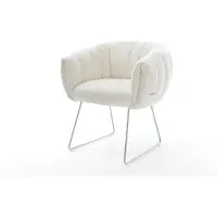 DELIFE Esszimmerstuhl Jada-Flex Bouclé Soft Beige Kufengestell Edelstahl Taschenfederkern