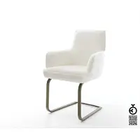 DELIFE Freischwinger Heira-Flex mit Armlehnen Bouclé Soft Beige Freischwinger flach Effektfinish Titan Taschenfederkern
