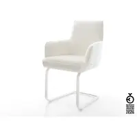 DELIFE Freischwinger Heira-Flex mit Armlehnen Bouclé Soft Beige Freischwinger flach Weiß Taschenfederkern
