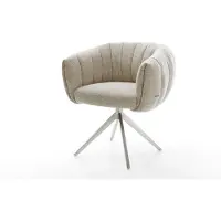 DELIFE Drehstuhl Jada-Flex Webstoff Soft Beige Kreuzgestell breit Edelstahl 360° drehbar Wippfunktion Taschenfederkern