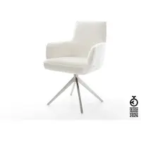 DELIFE Drehstuhl Heira-Flex mit Armlehnen Bouclé Soft Beige Kreuzgestell breit Edelstahl 360° drehbar Wippfunktion Taschenfederkern