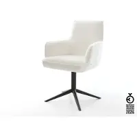 DELIFE Drehstuhl Heira-Flex mit Armlehnen Bouclé Soft Beige Fußkreuz Schwarz 360° drehbar Wippfunktion Taschenfederkern