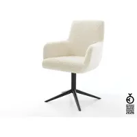 DELIFE Drehstuhl Heira-Flex mit Armlehnen Teddystoff Beige Fußkreuz Schwarz 360° drehbar Wippfunktion Taschenfederkern