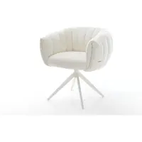 DELIFE Drehstuhl Jada-Flex Bouclé Soft Beige Kreuzgestell breit Weiß 360° drehbar Wippfunktion Taschenfederkern