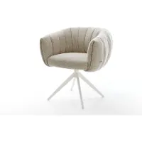 DELIFE Drehstuhl Jada-Flex Webstoff Soft Beige Kreuzgestell breit Weiß 360° drehbar Wippfunktion Taschenfederkern