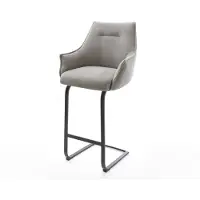 DELIFE Barstuhl Alja-Flex Strukturstoff Soft Grau Freischwinger Flach Metall Schwarz Taschenfederkern