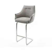 DELIFE Barstuhl Alja-Flex Strukturstoff Soft Grau Freischwinger Flach Edelstahl Silberfarben Taschenfederkern