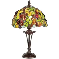 Casa Padrino Luxus Tiffany Hockerleuchte Mehrfarbig Ø 20 x H. 38 cm - Tiffany Schreibtischleuchte mit rundem Glas Lampenschirm - Tiffany Tischleuchte - Luxus Leuchten - Tiffany Leuchten