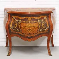 Casa Padrino Barock Kommode mit 2 Schubladen in mahagonibraun Intarsien und messingfarbenen Details 100 x 55 x H. 85 cm