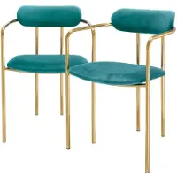Casa Padrino Luxus Esszimmerstühle mit Armlehnen Türkis / Gold 53 x 50 x H. 74 cm - Küchenstühle mit edlem Samtstoff - Esszimmer Set - Esszimmer Möbel