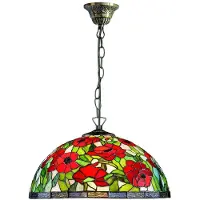 Casa Padrino Tiffany Hängeleuchte im Rosen-Design Mehrfarbig Ø 40 x H. 95 cm - Luxus Glaslampe
