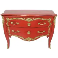 Casa Padrino Barock Kommode Antik Rot / Gold 130 x 65 x H. 90 cm - Handgefertigte Massivholz Antik Stil Kommode mit 2 Schubladen - Barock Möbel