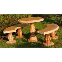 Casa Padrino Stein Gartenmöbel Set Beige - 1 Runder Gartentisch & 2 Gebogene Gartenbänke - Orientalische Garten & Terrassen Möbel