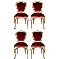 Casa Padrino Luxus Barock Esszimmer Set Bordeauxrot / Gold 45 x 46 x H. 99 cm - 4 handgefertigte Esszimmerstühle - Barock Esszimmermöbel