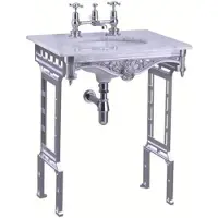 Casa Padrino Luxus Jugendstil Stand Waschtisch Weiß / Aluminium mit Marmorplatte - Höhe 805 mm, Breite 650 mm, Tiefe 575 mm