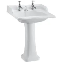 Casa Padrino Art Deco Waschbecken mit 2 Hahnlöchern - s Porzellan Waschbecken in Weiß, 65 x 57,5 x 92 cm