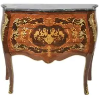 Casa Padrino Barock Kommode Braun mit grüner Marmorplatte 3 Schubladen - Empire Kommode
