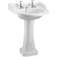 Casa Padrino Art Deco Waschbecken mit 2 Hahnlöchern - Porzellan Waschbecken in Weiß, 65 x 57,5 x 92 cm