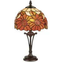 Casa Padrino Luxus Tiffany Hockerleuchte Mehrfarbig Ø 20 x H. 38 cm - Runde Tiffany Schreibtischleuchte - Tiffany Tischleuchte - Luxus Interior - Luxus Leuchten - Tiffany Leuchten