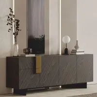 Casa Padrino Luxus Sideboard Grau / Schwarz / Messing 220 cm - Hotel & Esszimmer Möbel