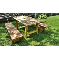 Casa Padrino Gartenmöbel Set Rustikal mit geradem Gestell - Tisch + 2 Garten Bänke (Länge: 200 cm) - Eiche Massivholz