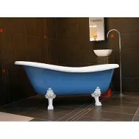 Casa Padrino Luxus Badewanne Jugendstil Roma Hellblau/Weiß 147cm - Freistehende Wanne mit Barock-Füßen